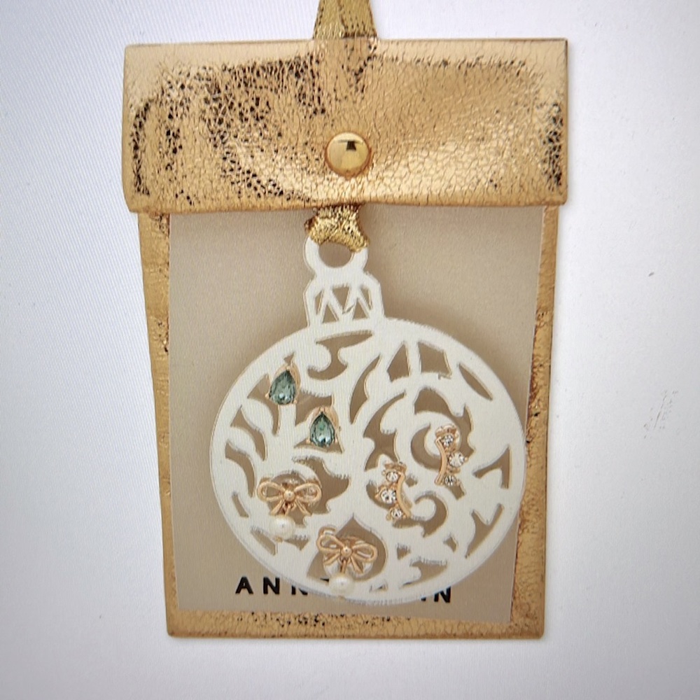 Ann Klein Heart ❤️ Ornament and Gold-Tone 3Pc. Earring Set with Gold Gift Pouch